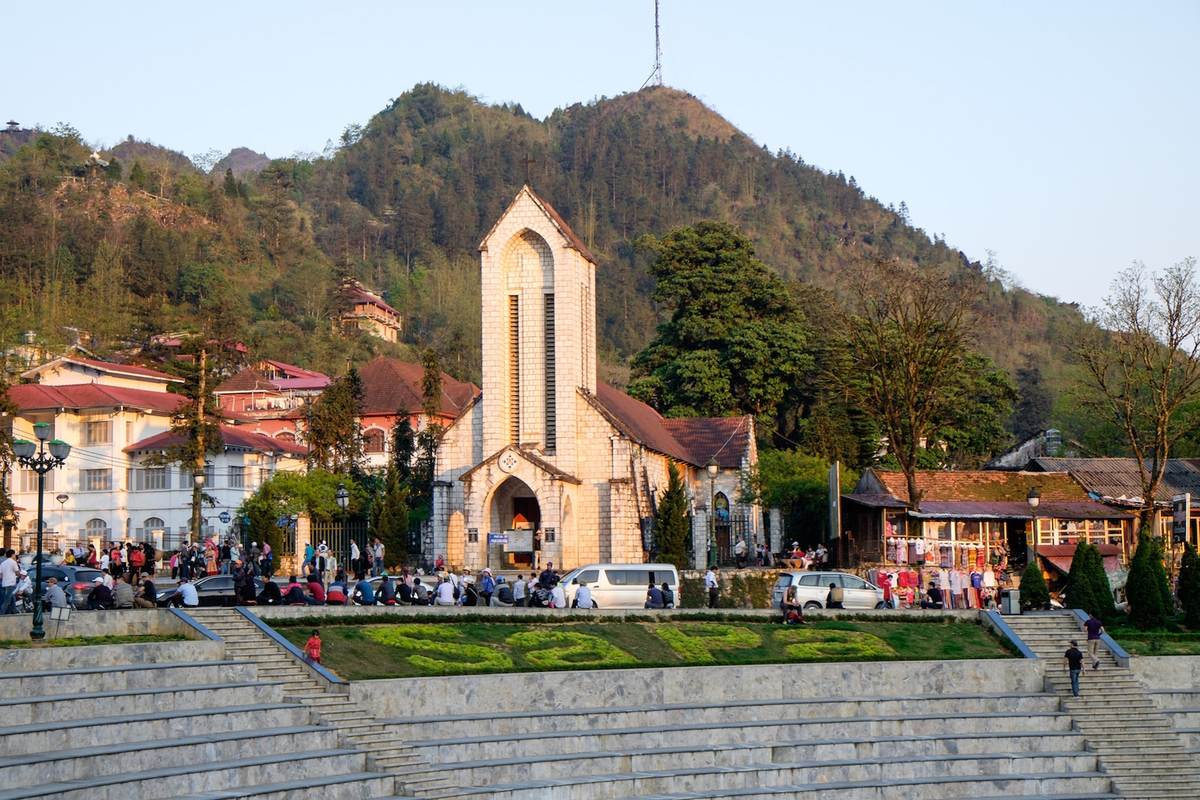 The Sapa Stone Church stands gracefully at the center of town, blending French colonial charm with the mystique of the northern highlands